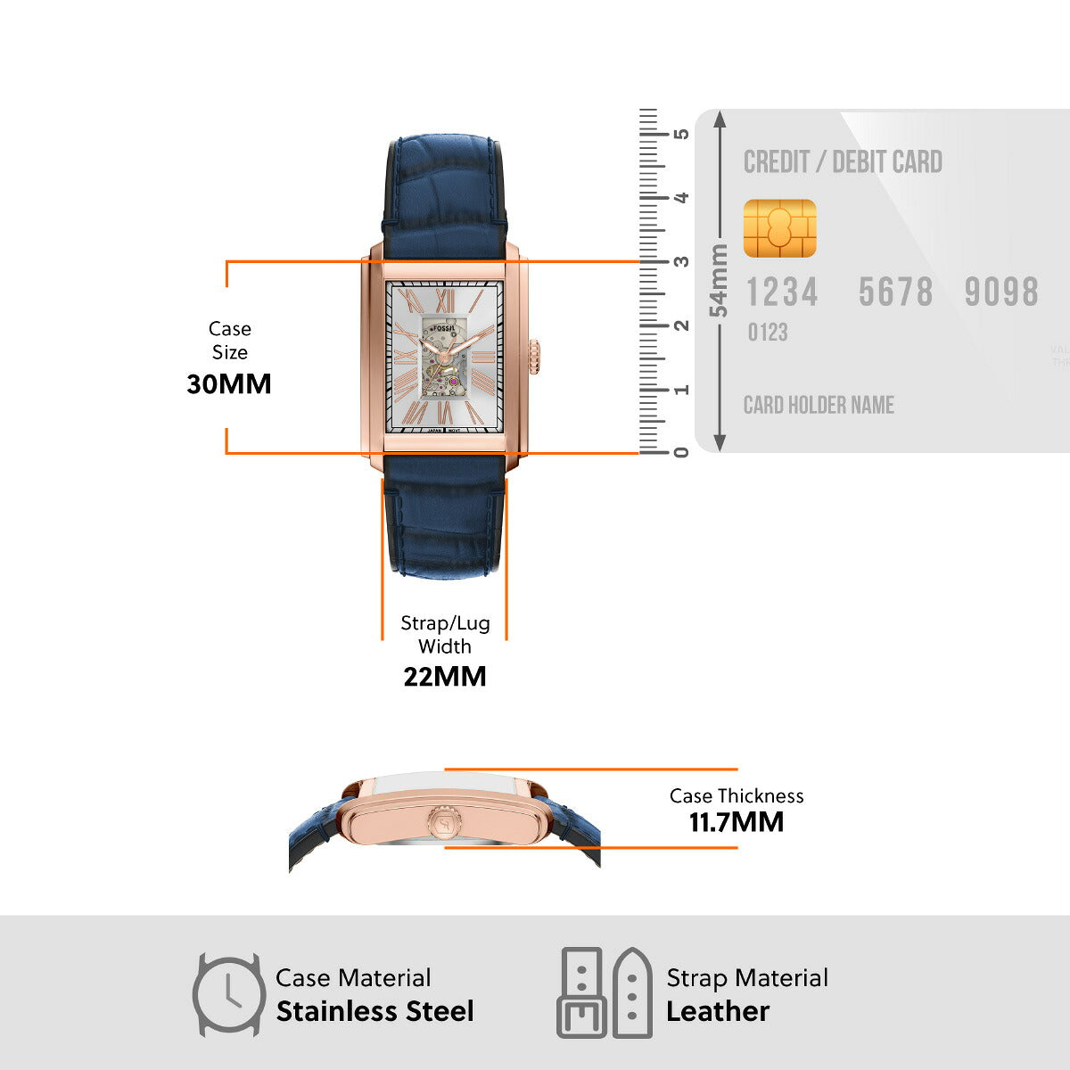 フォッシル FOSSIL 腕時計 自動巻き メンズ CARRAWAY オートマティック ブルー クロコレザーウォッチ ME3274