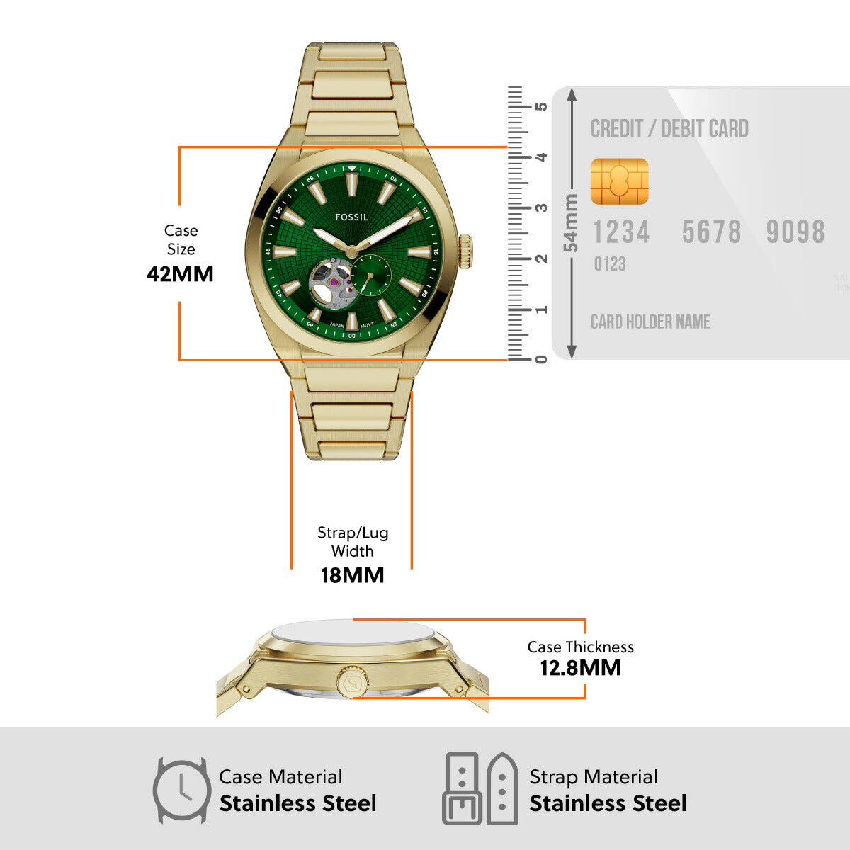 フォッシル FOSSIL 腕時計 自動巻き メンズ EVERETT オートマティック ゴールドトーン ステンレススチールウォッチ ME3276【2025 新作】