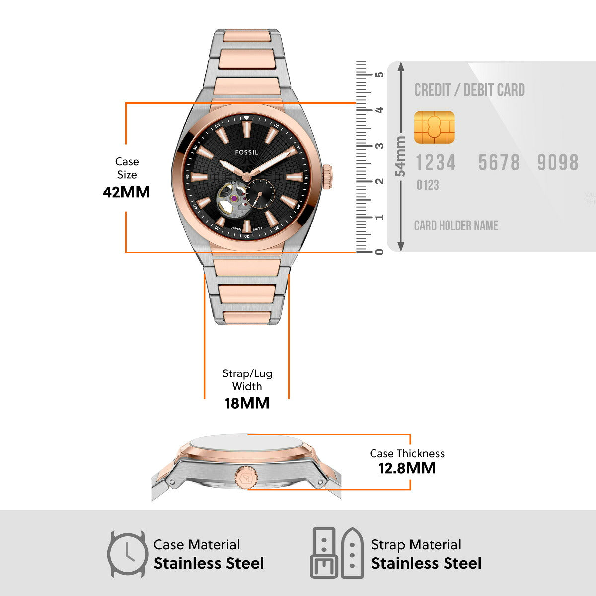 フォッシル FOSSIL 腕時計 自動巻き メンズ EVERETT オートマティック ツートーン ステンレススチールウォッチ ME3277