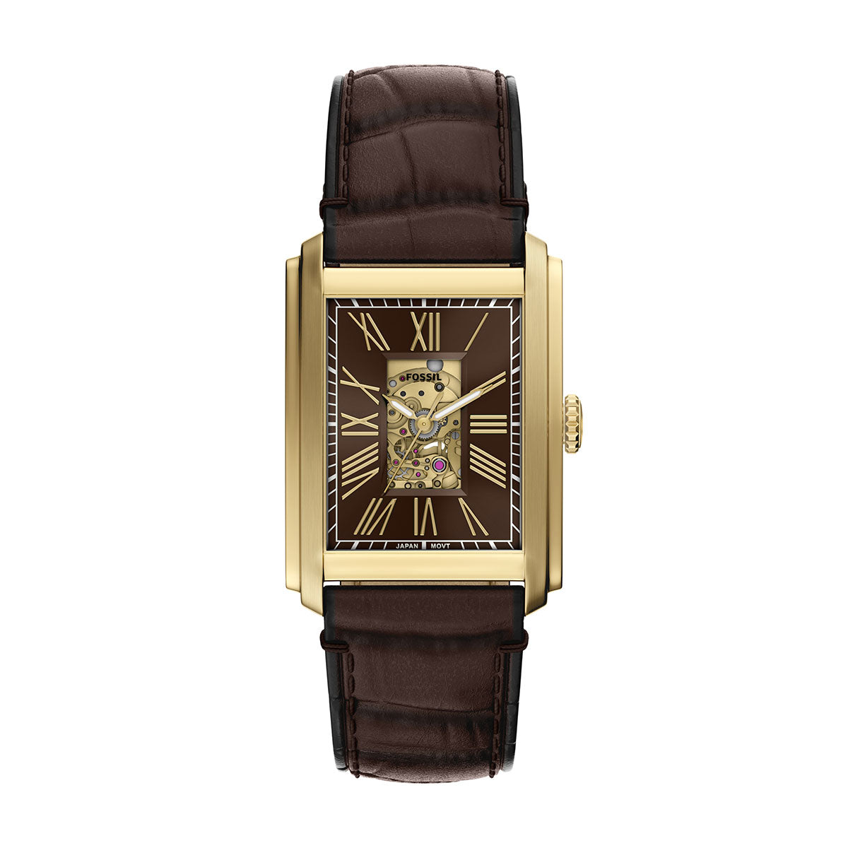 フォッシル FOSSIL 腕時計 メンズ CARRAWAY アナログ 自動巻き ブラウン クロコレザーウォッチ ME3281【2026新作】
