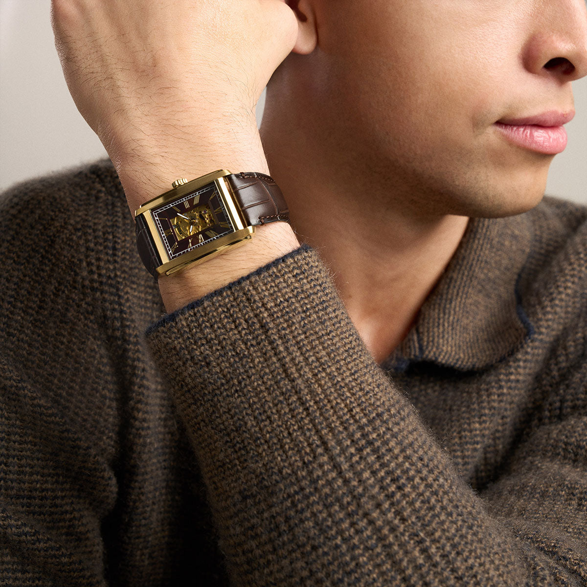 フォッシル FOSSIL 腕時計 メンズ CARRAWAY アナログ 自動巻き ブラウン クロコレザーウォッチ ME3281【2026新作】