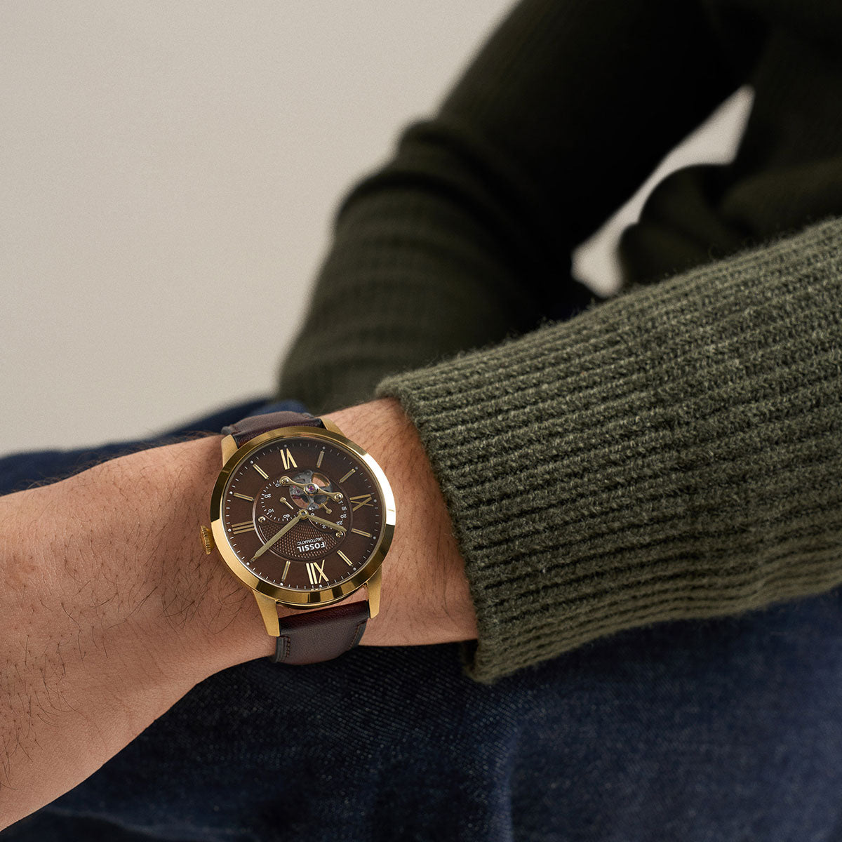 フォッシル FOSSIL 腕時計 メンズ TOWNSMAN アナログ 自動巻き ブラウン レザーウォッチ ME3286【2026新作】
