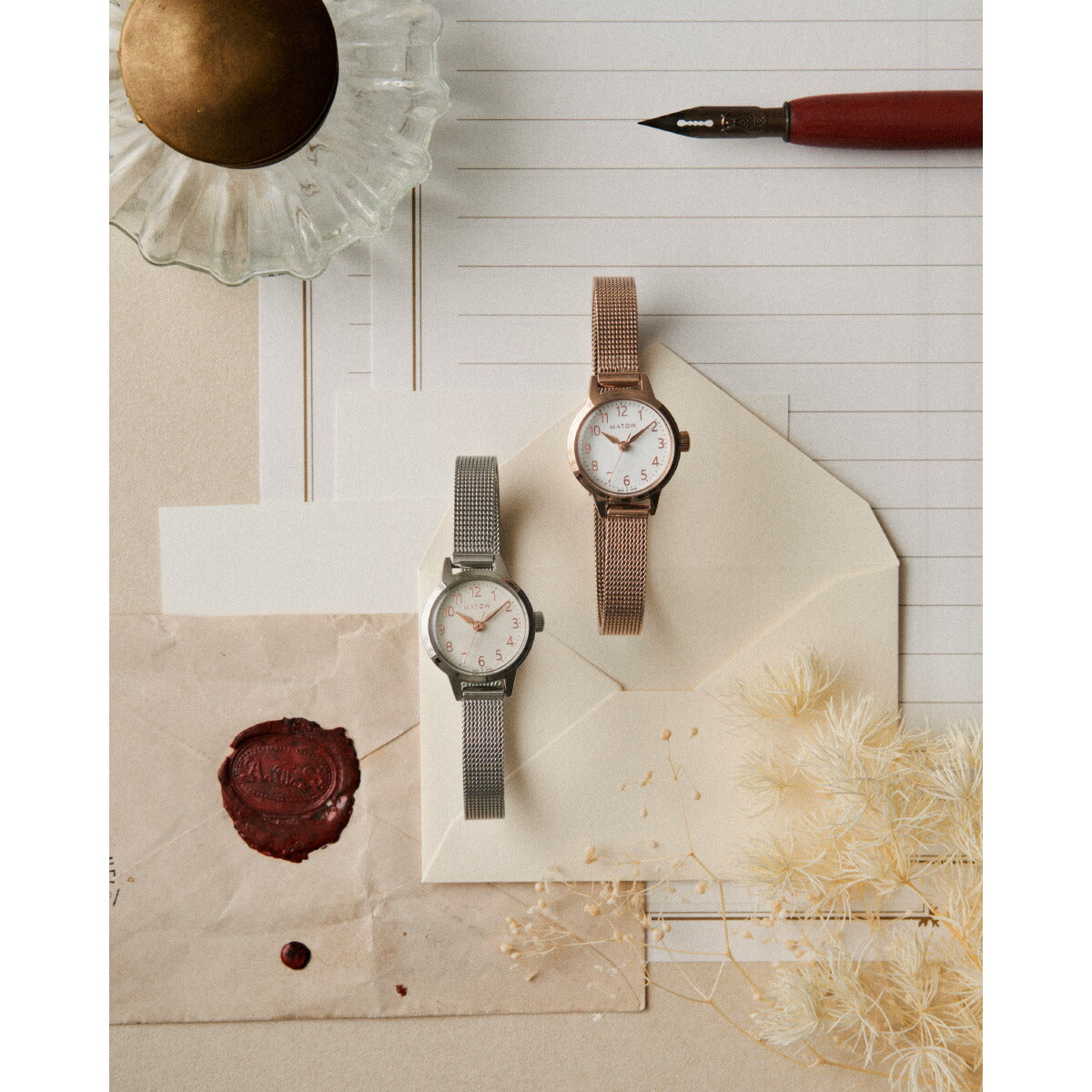 マトウ MATOW 腕時計 レディース Tsuki Collection 清月 せいげつ ラウンド ローズゴールド ホワイト メッシュ MW005006【2025 新作】