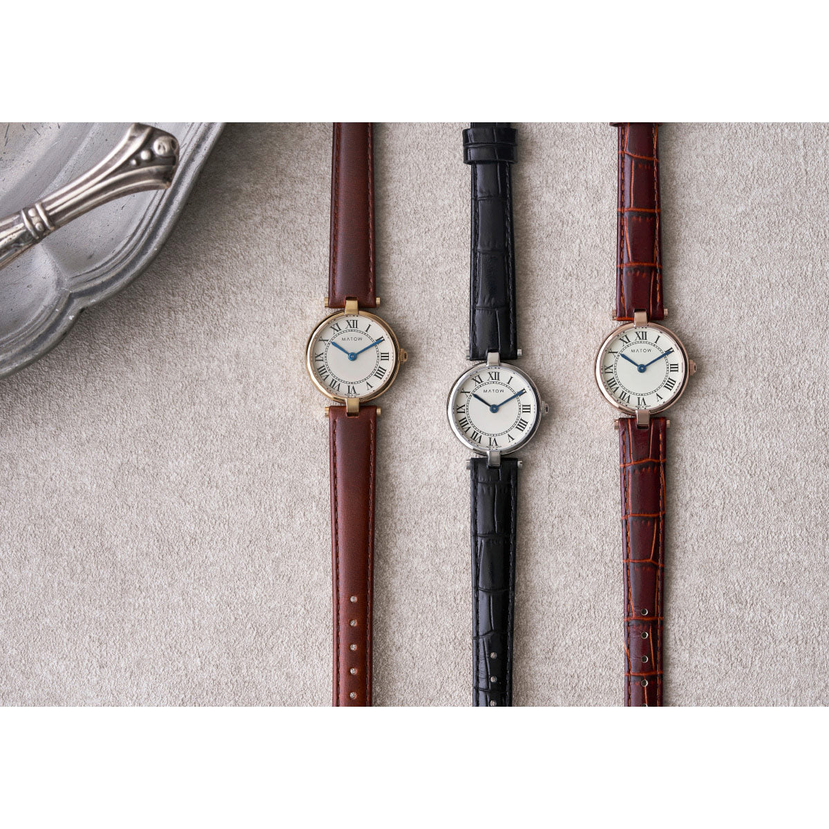 マトウ MATOW 腕時計 レディース Aura アウラ ラウンドシルバー ブラックレザー MW008001【2026 新作】