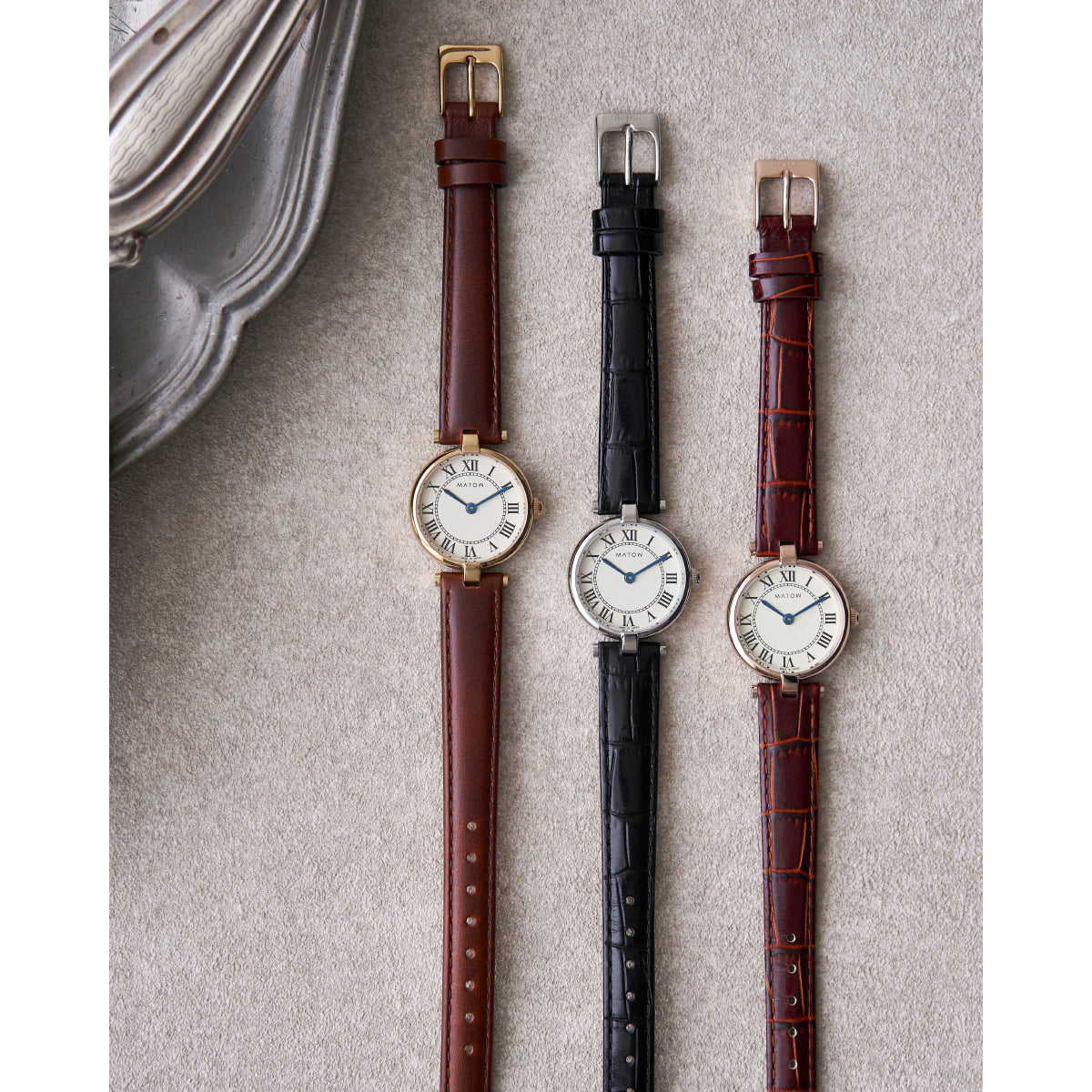 マトウ MATOW 腕時計 レディース Aura アウラ ラウンドシルバー ブラックレザー MW008001【2026 新作】