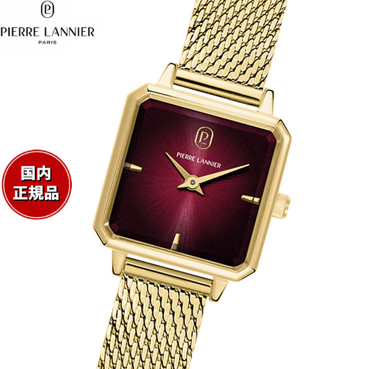 ピエールラニエ PIERRE LANNIER レディース 腕時計 クオーツ レオノール LEONOR 23mm×23mm P072J552 スクエア メッシュベルト ゴールド ボルドー
