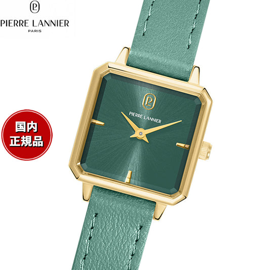 ピエールラニエ PIERRE LANNIER レディース 腕時計 クオーツ レオノール LEONOR 23mm×23mm P072J577 スクエア 革ベルト ゴールド グリーン