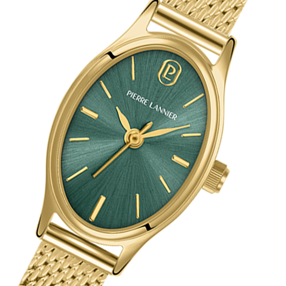ピエールラニエ PIERRE LANNIER レディース 腕時計 クオーツ オヴァリア OVALIA 23.8mm×17.3mm P075K572 オーバル メッシュベルト ゴールド グリーン