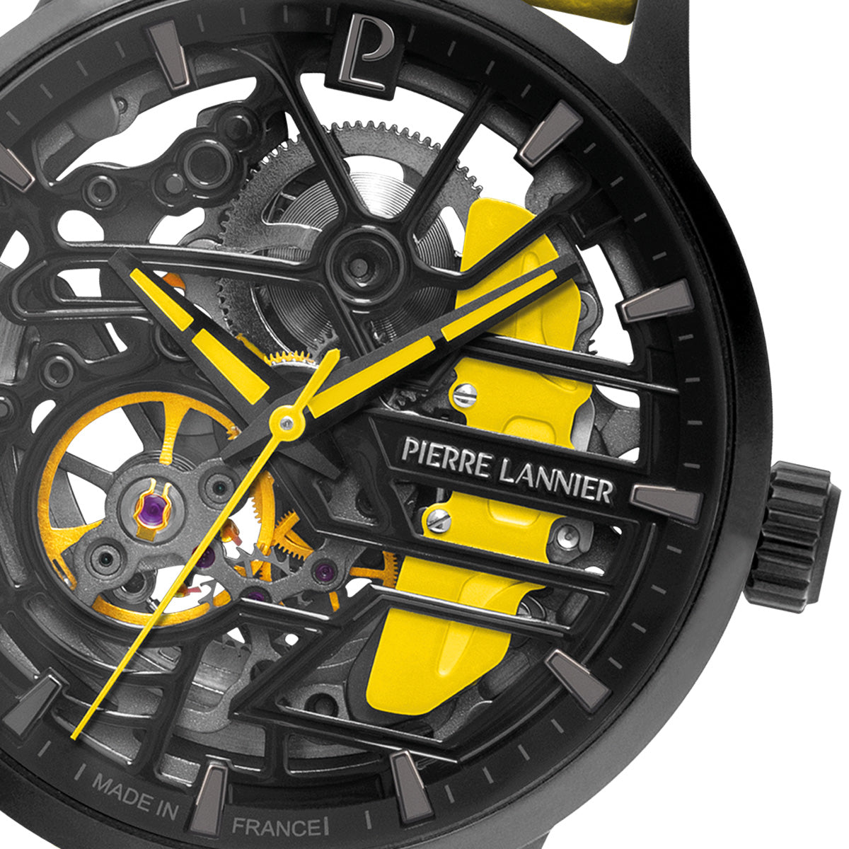 ピエールラニエ PIERRE LANNIER メンズ レディース 腕時計 自動巻き パドック PADDOCK 39mm P145G849 ラウンド 革ベルト イエロー