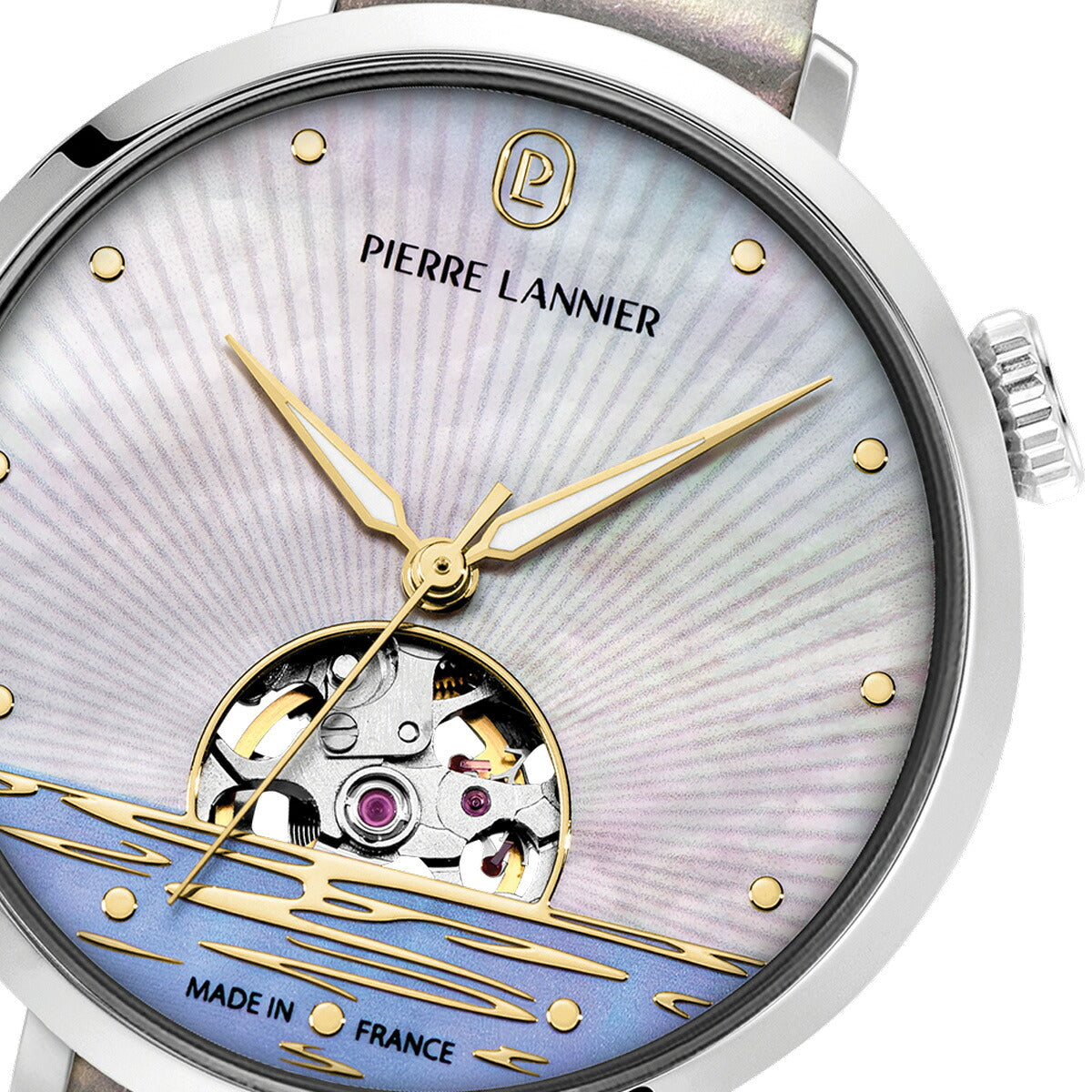 ピエールラニエ PIERRE LANNIER レディース 腕時計 自動巻き オーストレイル AUSTRALE 35mm P150H900 ラウンド 革ベルト シルバー シェル【60回分割手数料無料！】