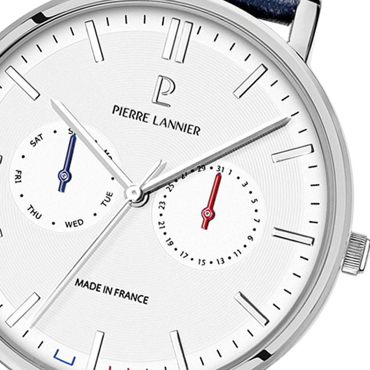 ピエールラニエ PIERRE LANNIER メンズ 腕時計 マルチファンクション エッセンシャル ESSENTIAL 40.5mm P206J106 ラウンド 革ベルト トリコロール ホワイト【60回分割手数料無料！】