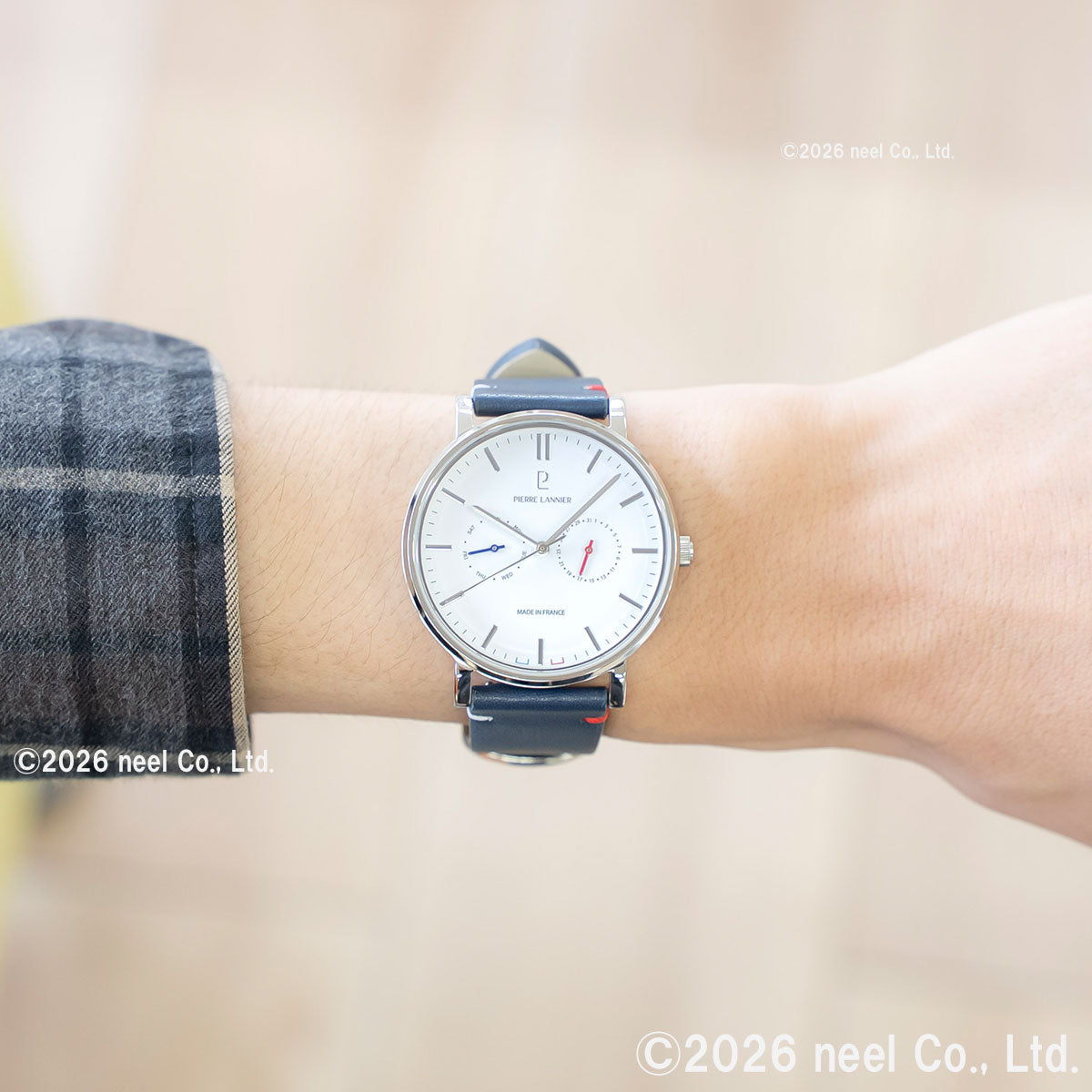 ピエールラニエ PIERRE LANNIER メンズ 腕時計 マルチファンクション エッセンシャル ESSENTIAL 40.5mm P206J106 ラウンド 革ベルト トリコロール ホワイト【60回分割手数料無料！】