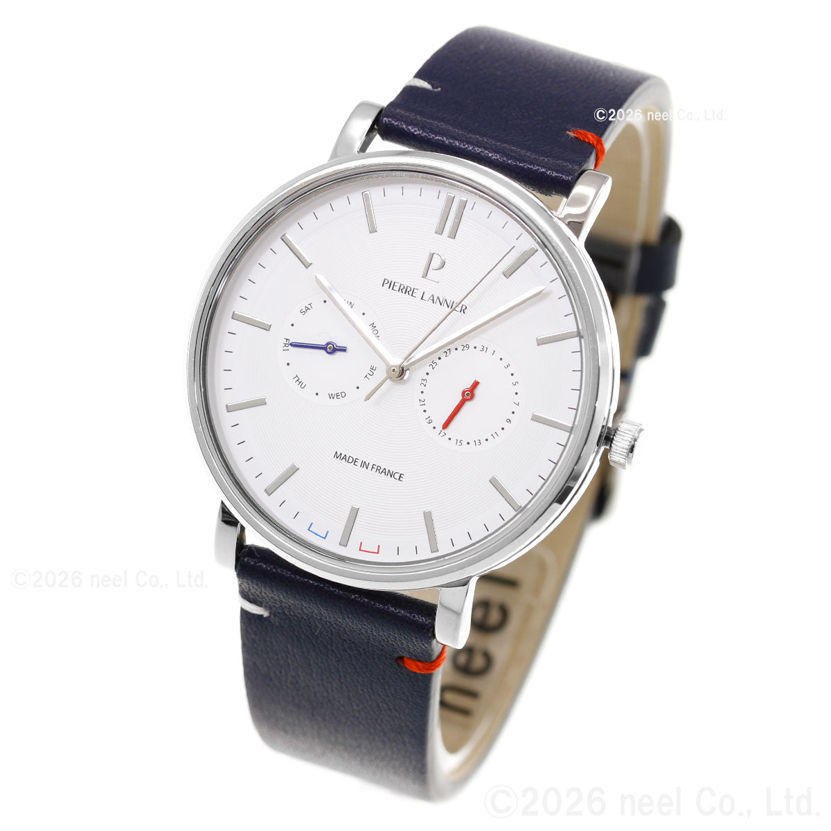 ピエールラニエ PIERRE LANNIER メンズ 腕時計 マルチファンクション エッセンシャル ESSENTIAL 40.5mm P206J106 ラウンド 革ベルト トリコロール ホワイト【60回分割手数料無料！】
