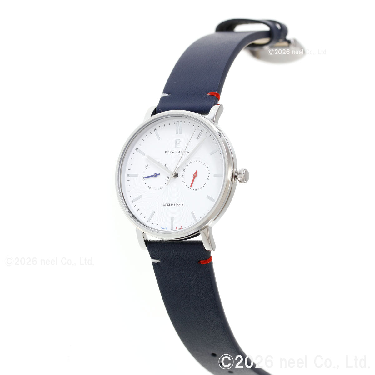 ピエールラニエ PIERRE LANNIER メンズ 腕時計 マルチファンクション エッセンシャル ESSENTIAL 40.5mm P206J106 ラウンド 革ベルト トリコロール ホワイト【60回分割手数料無料！】