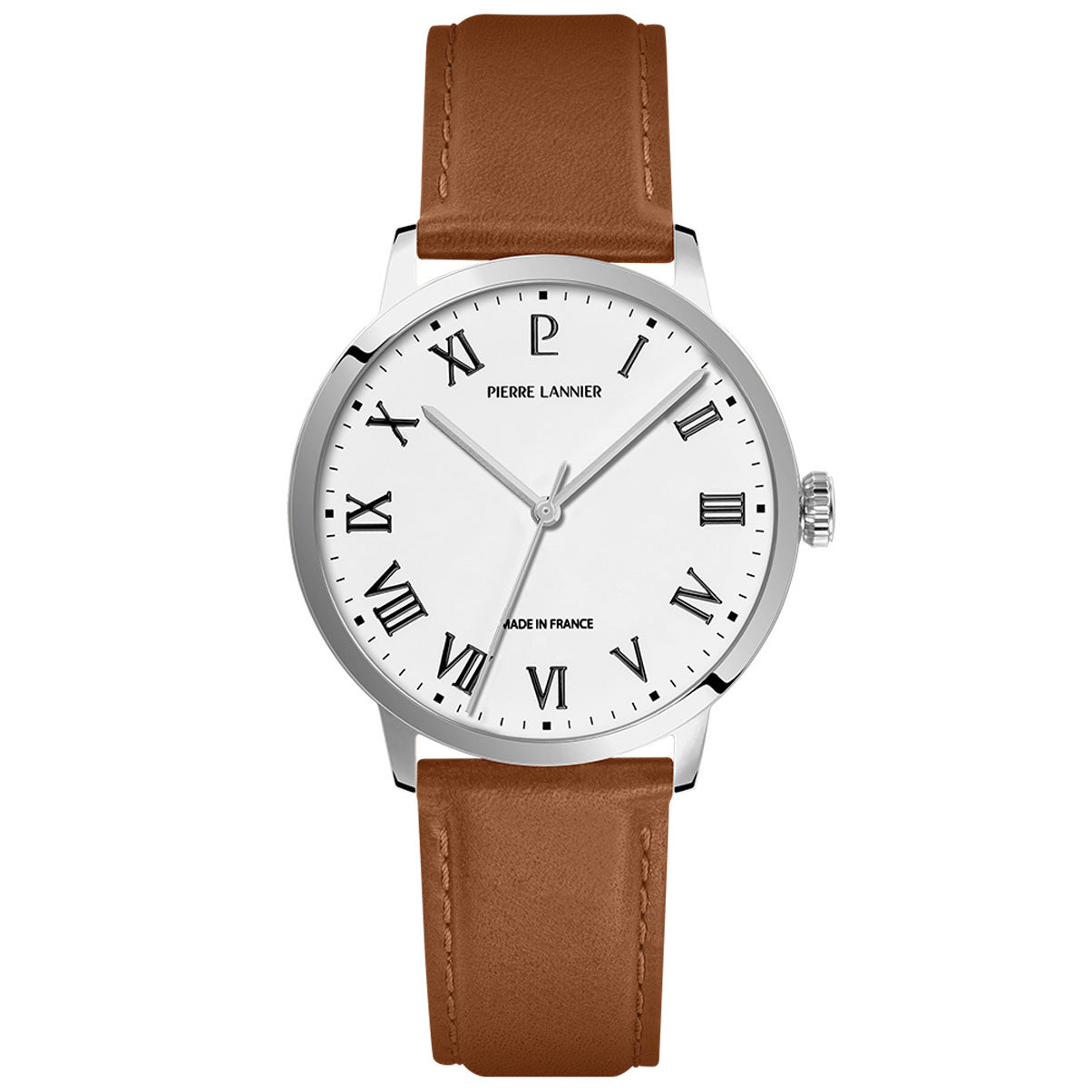 ピエールラニエ PIERRE LANNIER メンズ 腕時計 クオーツ インターバル INTERVAL 40mm P255G104 ラウンド 革ベルト シルバー ブラウン