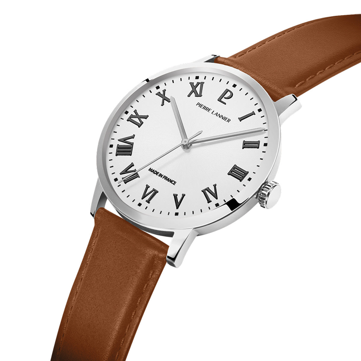 ピエールラニエ PIERRE LANNIER メンズ 腕時計 クオーツ インターバル INTERVAL 40mm P255G104 ラウンド 革ベルト シルバー ブラウン