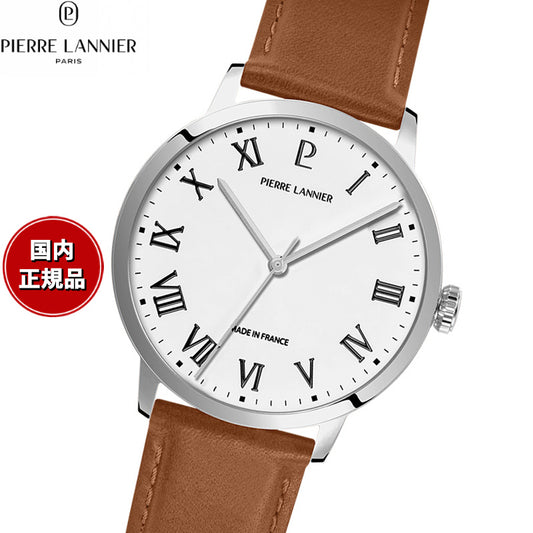 ピエールラニエ PIERRE LANNIER メンズ 腕時計 クオーツ インターバル INTERVAL 40mm P255G104 ラウンド 革ベルト シルバー ブラウン