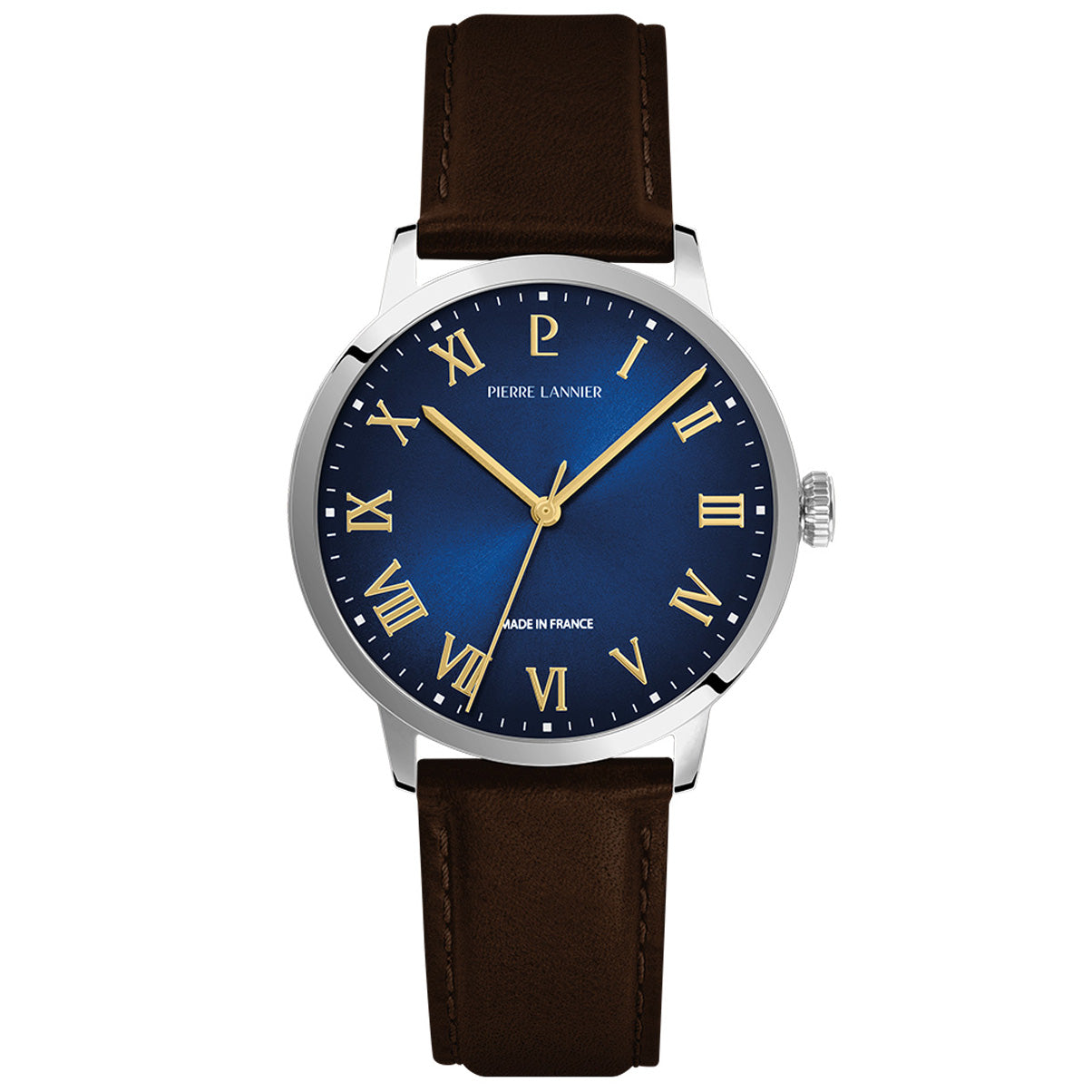 ピエールラニエ PIERRE LANNIER メンズ 腕時計 クオーツ インターバル INTERVAL 40mm P255G164 ラウンド 革ベルト シルバー ネイビー