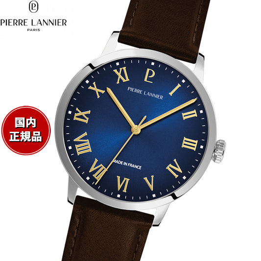 ピエールラニエ PIERRE LANNIER メンズ 腕時計 クオーツ インターバル INTERVAL 40mm P255G164 ラウンド 革ベルト シルバー ネイビー