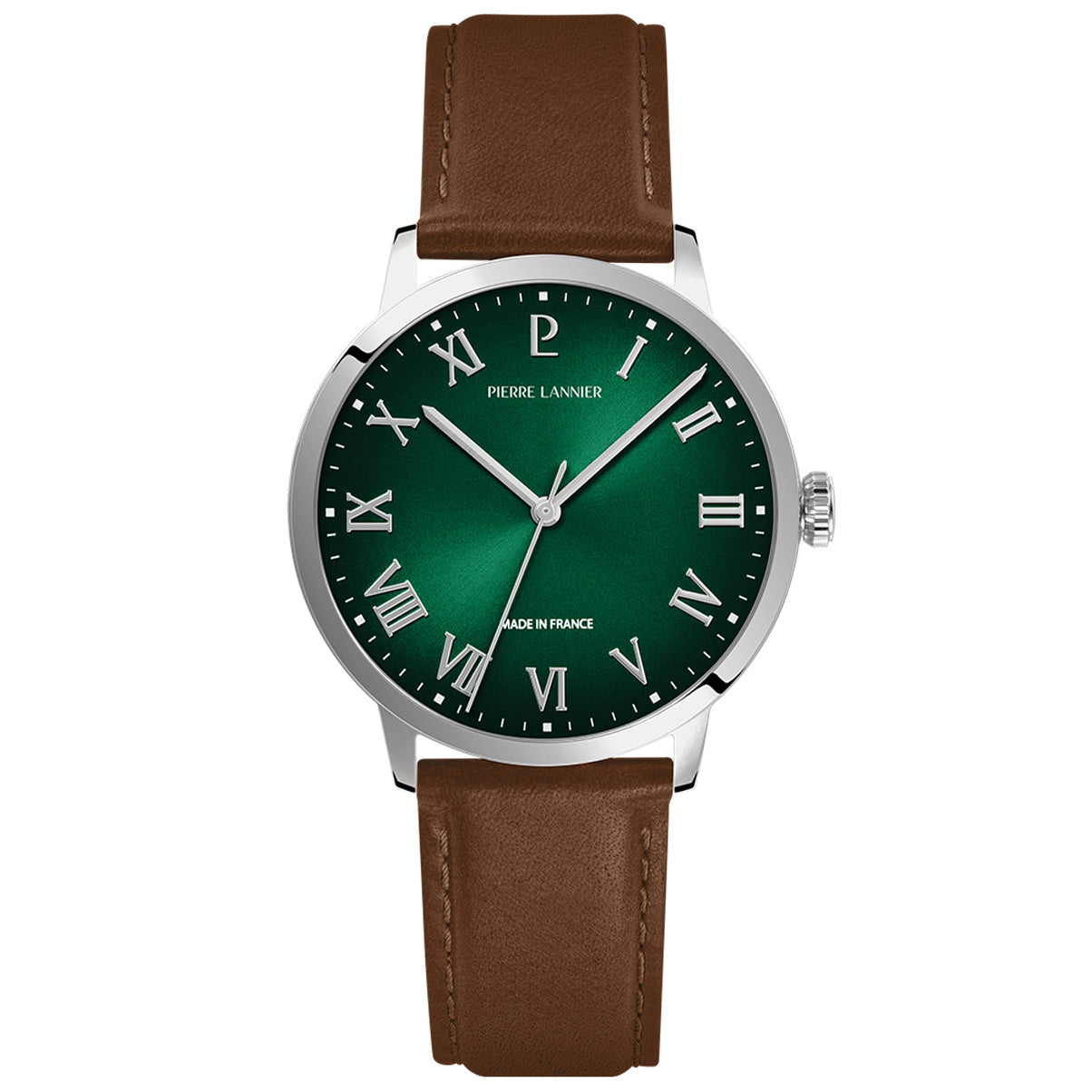 ピエールラニエ PIERRE LANNIER メンズ 腕時計 クオーツ インターバル INTERVAL 40mm P255G174 ラウンド 革ベルト シルバー グリーン