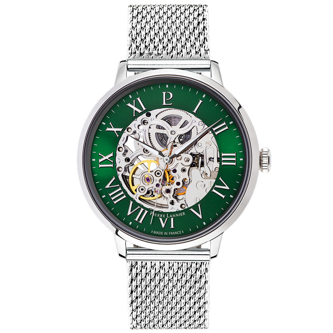 ピエールラニエ PIERRE LANNIER メンズ 腕時計 自動巻き オートマティック AUTOMATIC 42mm P323D171 ラウンド メッシュベルト シルバー グリーン
