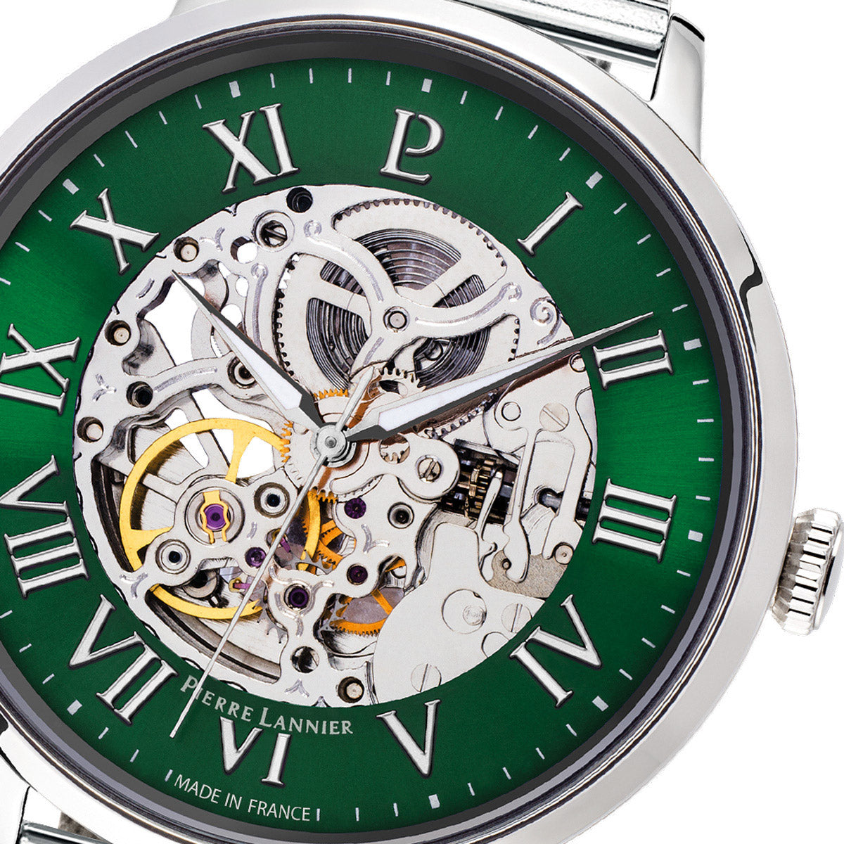 ピエールラニエ PIERRE LANNIER メンズ 腕時計 自動巻き オートマティック AUTOMATIC 42mm P323D171 ラウンド メッシュベルト シルバー グリーン