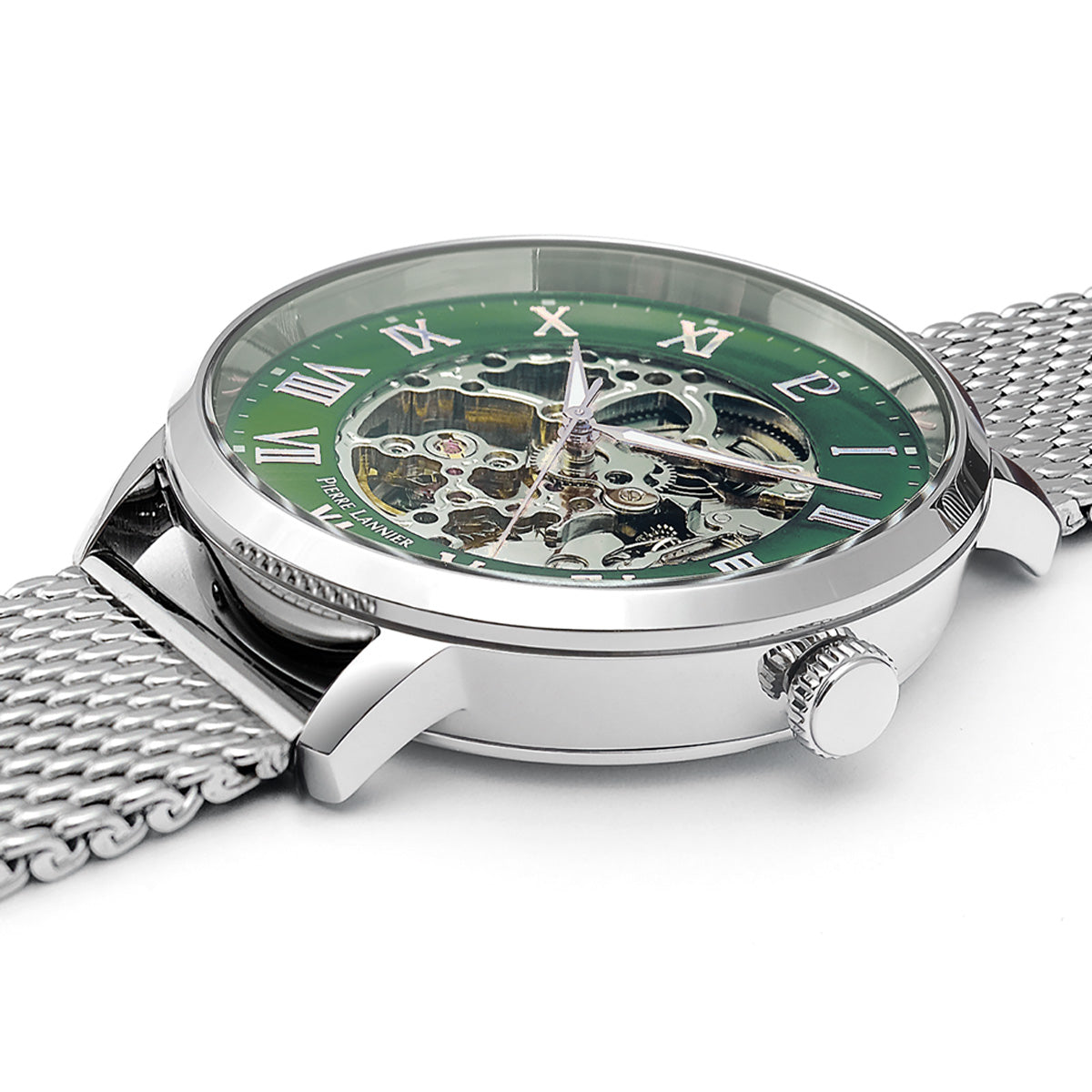 ピエールラニエ PIERRE LANNIER メンズ 腕時計 自動巻き オートマティック AUTOMATIC 42mm P323D171 ラウンド メッシュベルト シルバー グリーン
