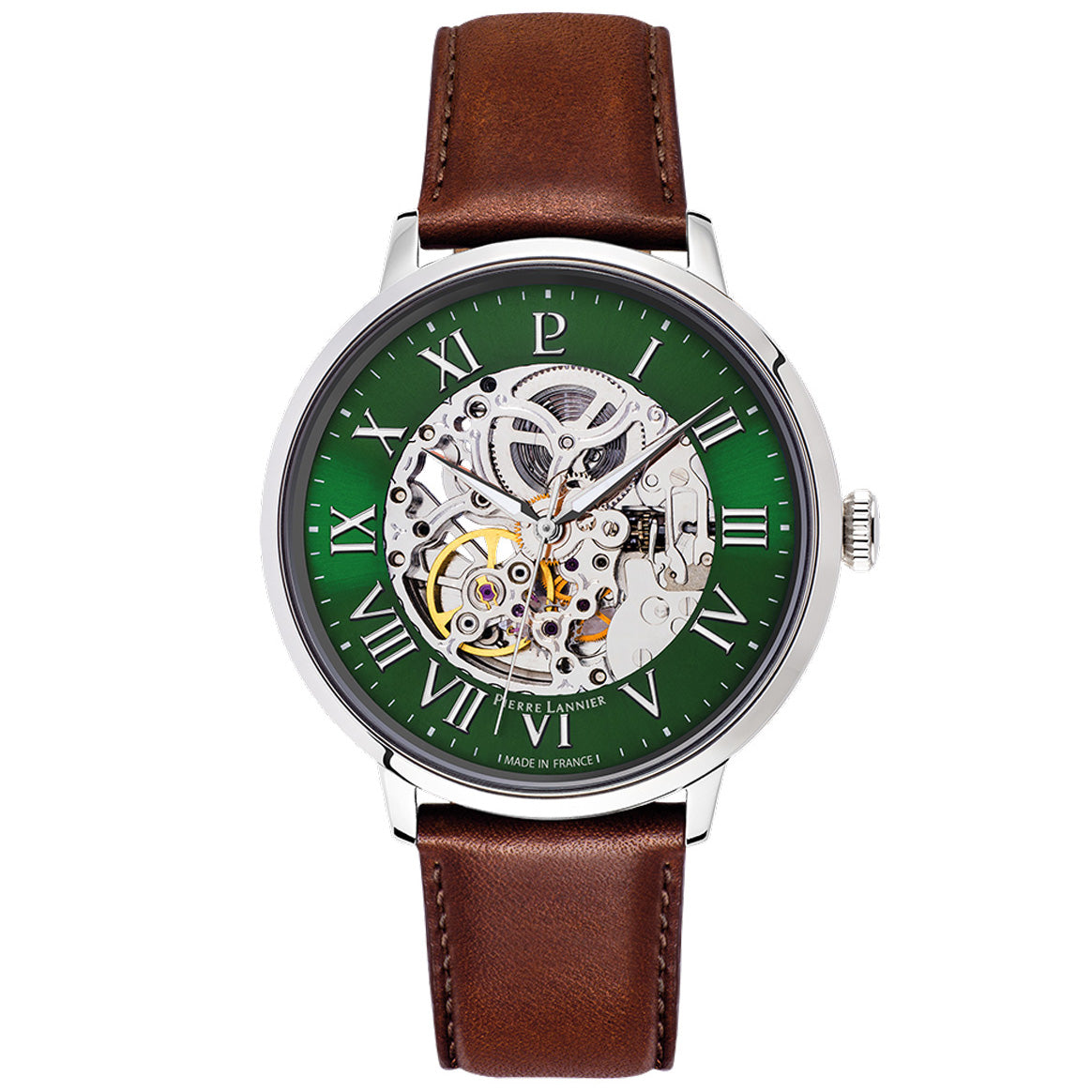 ピエールラニエ PIERRE LANNIER メンズ 腕時計 自動巻き オートマティック AUTOMATIC 42mm P323D174 ラウンド 革ベルト グリーン