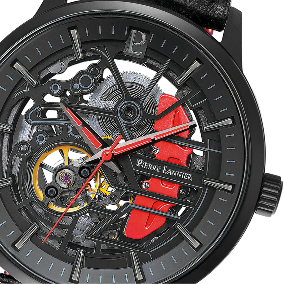 ピエールラニエ PIERRE LANNIER メンズ 腕時計 自動巻き パドック PADDOCK 43mm P338A433 ラウンド 革ベルト レッド【60回分割手数料無料！】