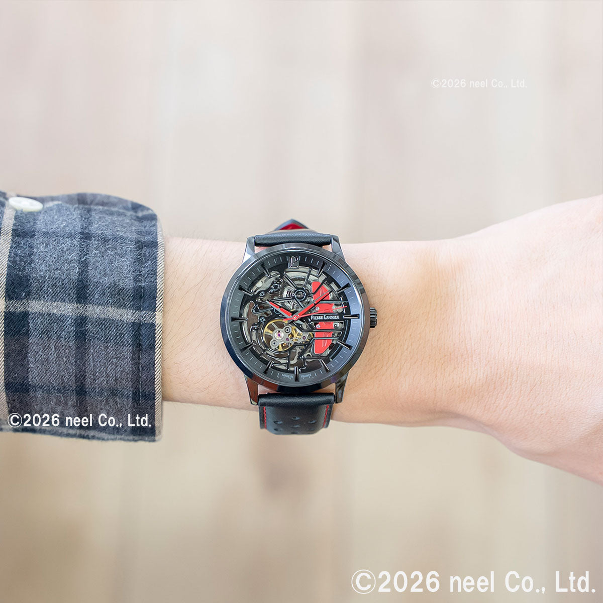 ピエールラニエ PIERRE LANNIER メンズ 腕時計 自動巻き パドック PADDOCK 43mm P338A433 ラウンド 革ベルト レッド【60回分割手数料無料！】