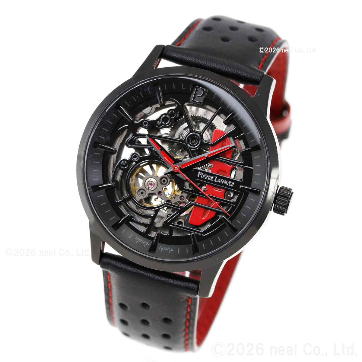 ピエールラニエ PIERRE LANNIER メンズ 腕時計 自動巻き パドック PADDOCK 43mm P338A433 ラウンド 革ベルト レッド【60回分割手数料無料！】