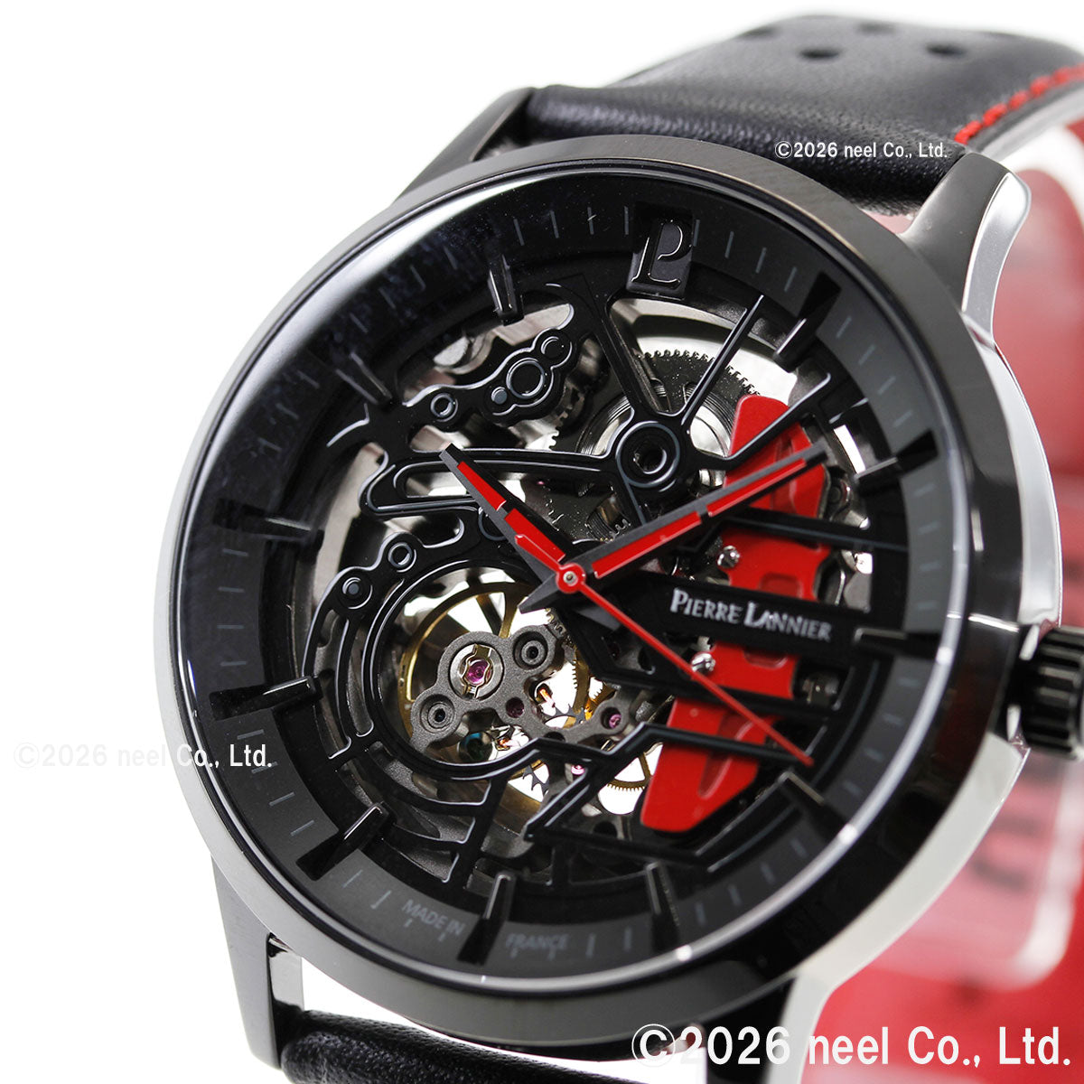 ピエールラニエ PIERRE LANNIER メンズ 腕時計 自動巻き パドック PADDOCK 43mm P338A433 ラウンド 革ベルト レッド【60回分割手数料無料！】