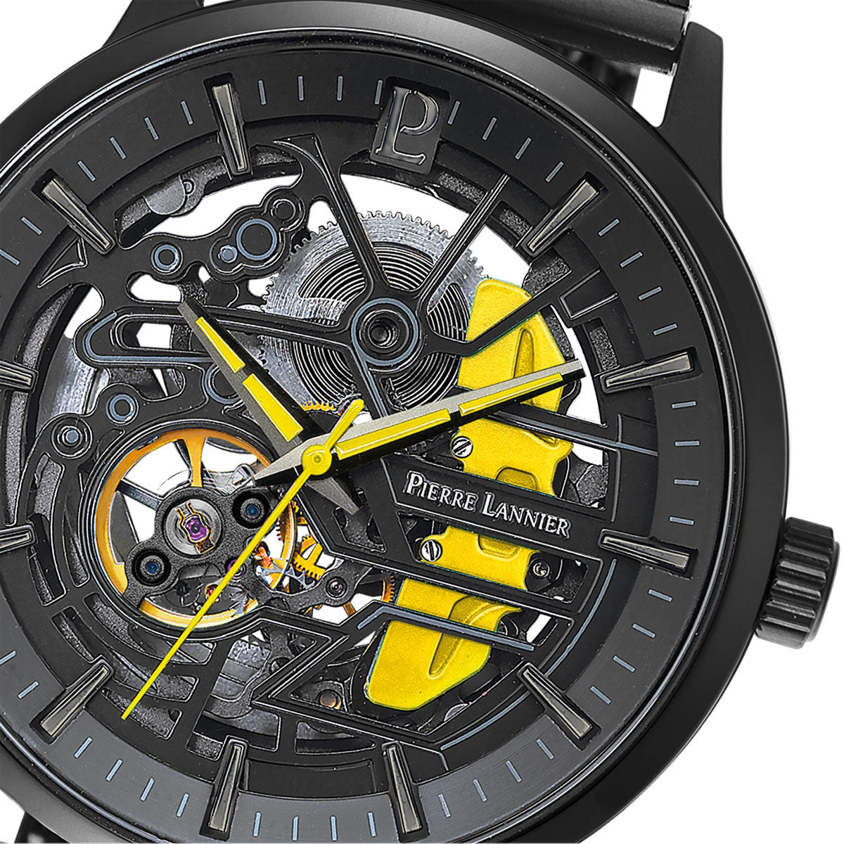 ピエールラニエ PIERRE LANNIER メンズ 腕時計 自動巻き パドック PADDOCK 43mm P338A443 ラウンド 革ベルト イエロー【60回分割手数料無料！】