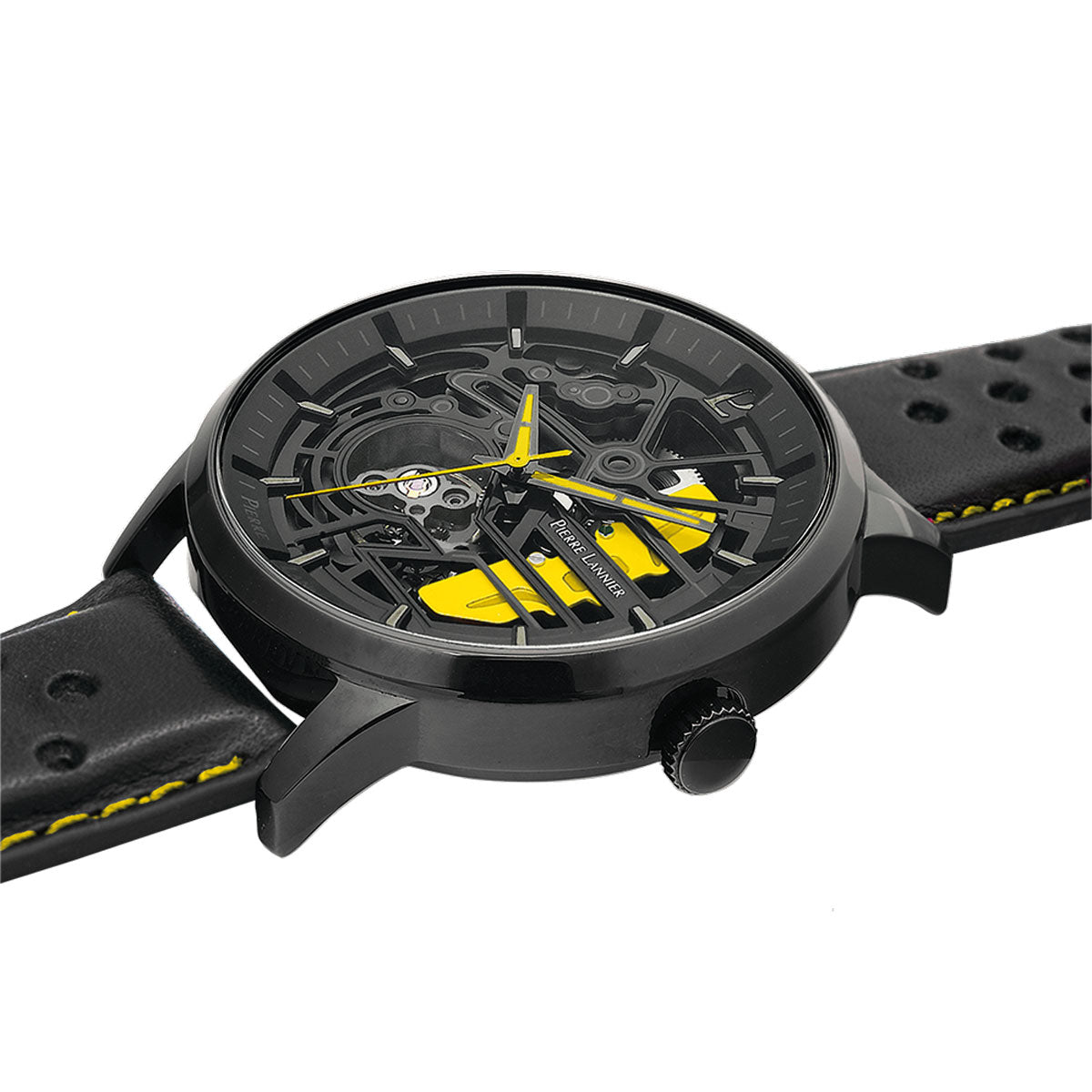 ピエールラニエ PIERRE LANNIER メンズ 腕時計 自動巻き パドック PADDOCK 43mm P338A443 ラウンド 革ベルト イエロー【60回分割手数料無料！】
