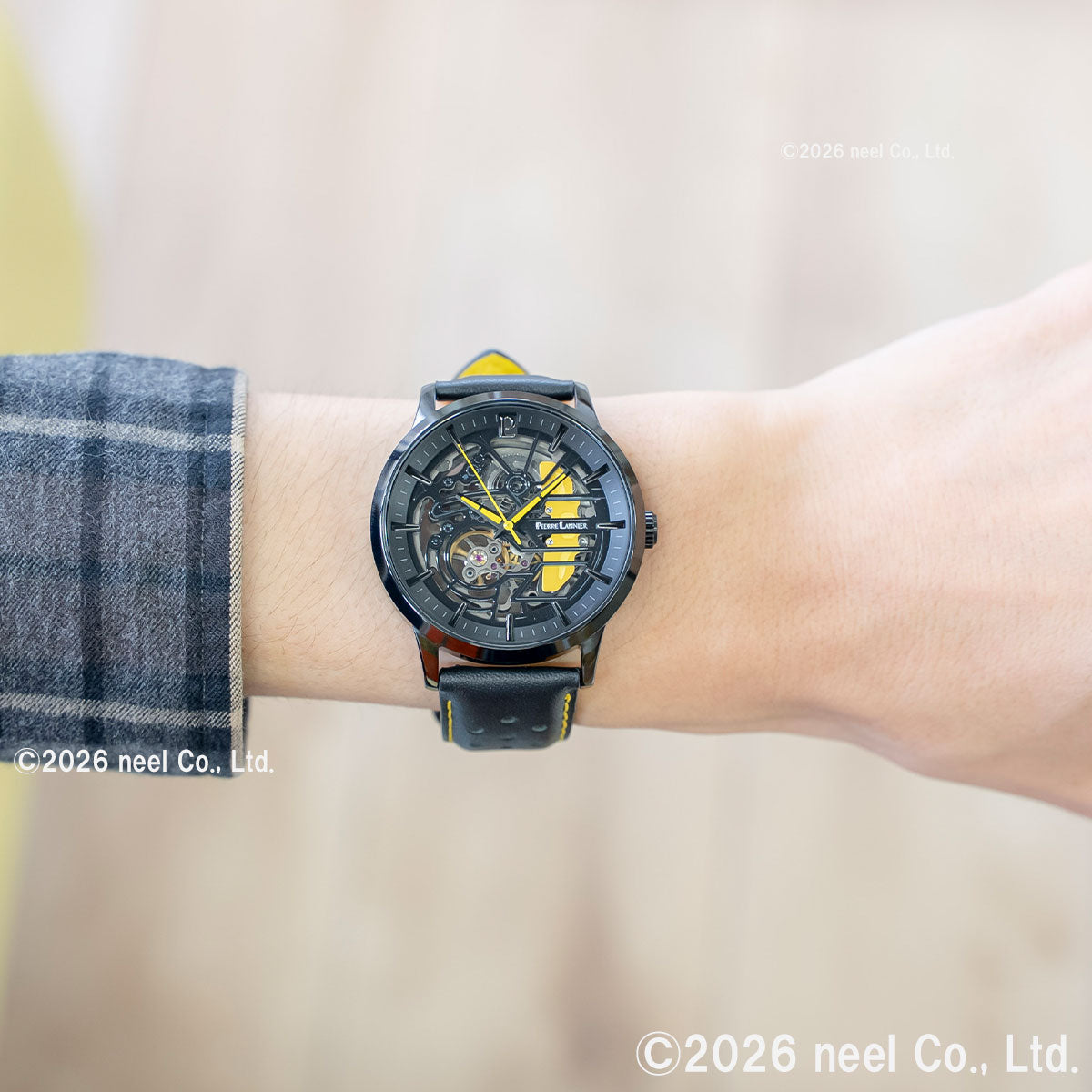 ピエールラニエ PIERRE LANNIER メンズ 腕時計 自動巻き パドック PADDOCK 43mm P338A443 ラウンド 革ベルト イエロー【60回分割手数料無料！】