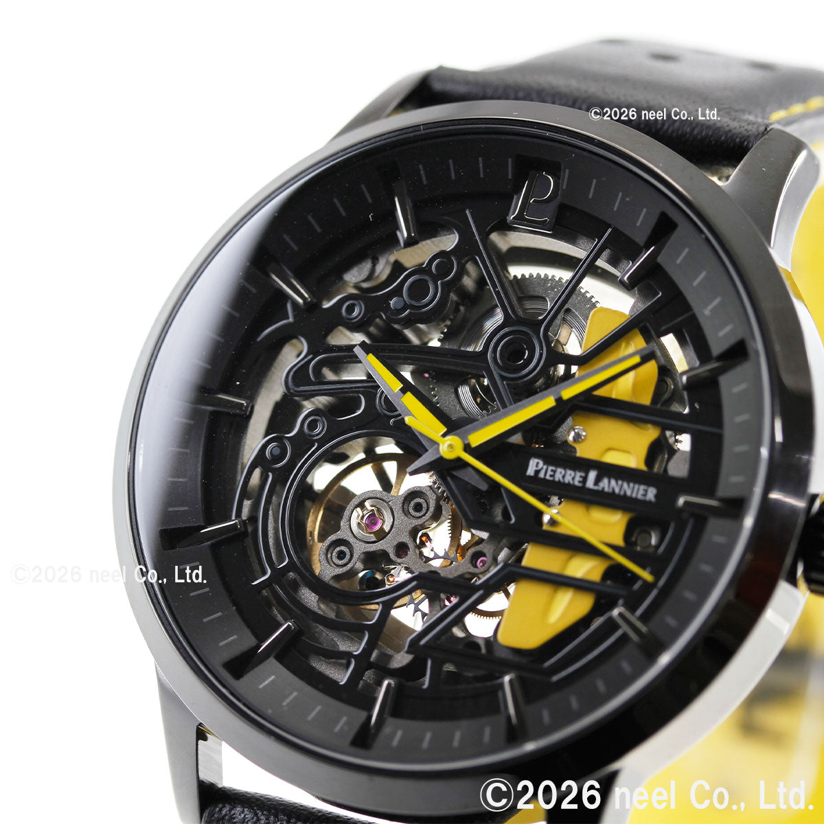 ピエールラニエ PIERRE LANNIER メンズ 腕時計 自動巻き パドック PADDOCK 43mm P338A443 ラウンド 革ベルト イエロー【60回分割手数料無料！】