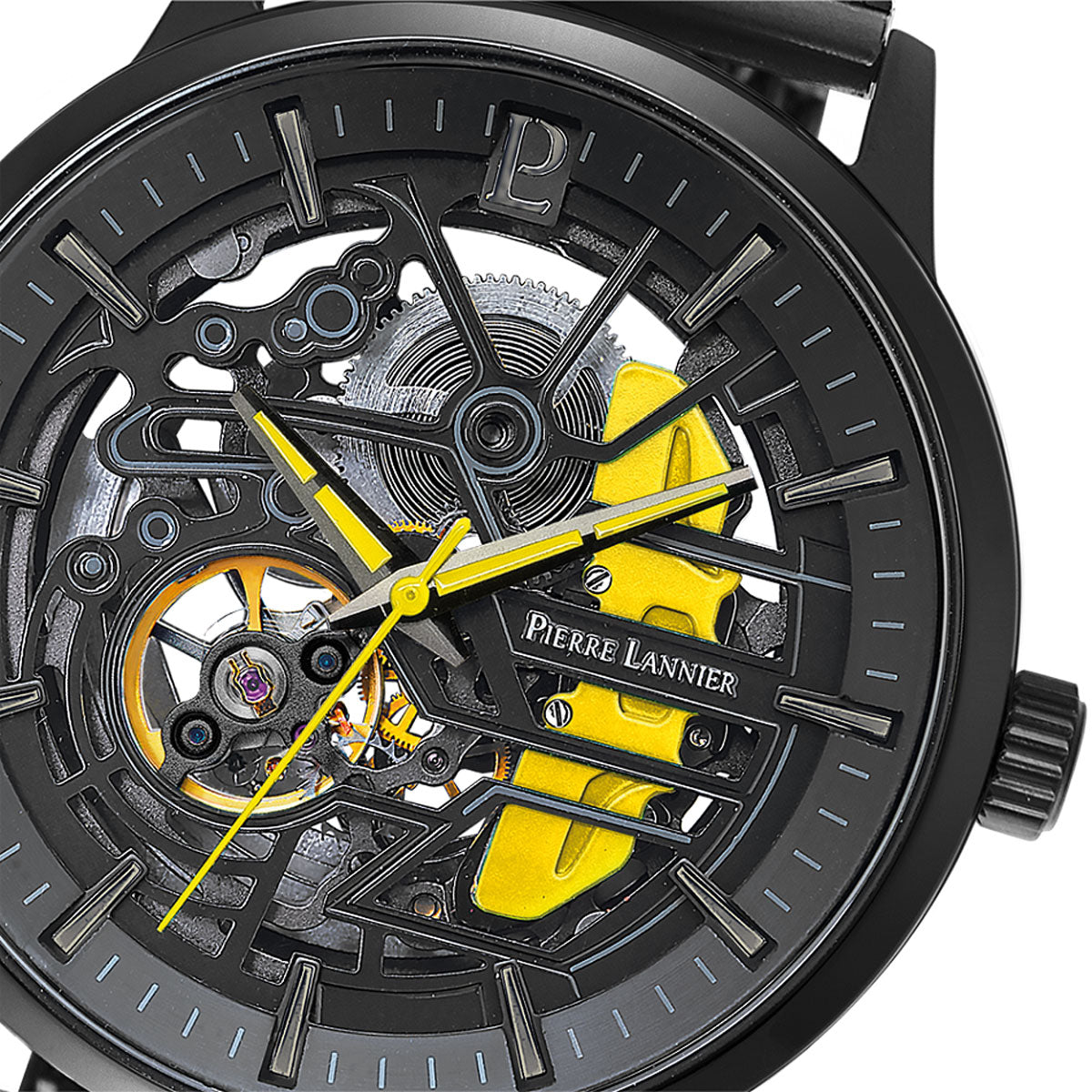 ピエールラニエ PIERRE LANNIER メンズ 腕時計 自動巻き パドック PADDOCK 43mm P338A449 ラウンド メッシュベルト イエロー