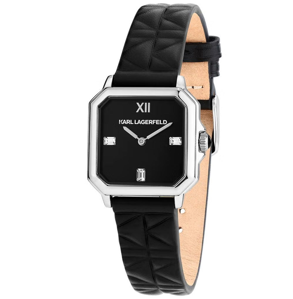 カール ラガーフェルド KARL LAGERFELD 腕時計 レディース スクエア クラシック SQUARE CLASSICS ブラック クリスタルストーン ダイヤル K キルティング ブラック レザー R0551102502【60回分割手数料無料！】