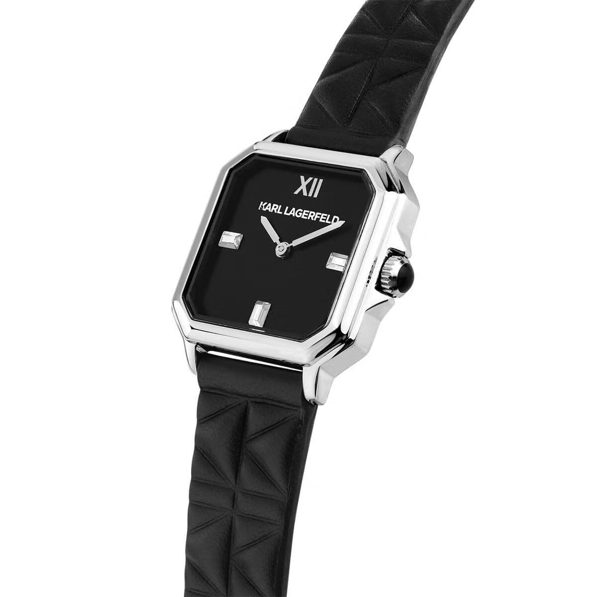 カール ラガーフェルド KARL LAGERFELD 腕時計 レディース スクエア クラシック SQUARE CLASSICS ブラック クリスタルストーン ダイヤル K キルティング ブラック レザー R0551102502【60回分割手数料無料！】