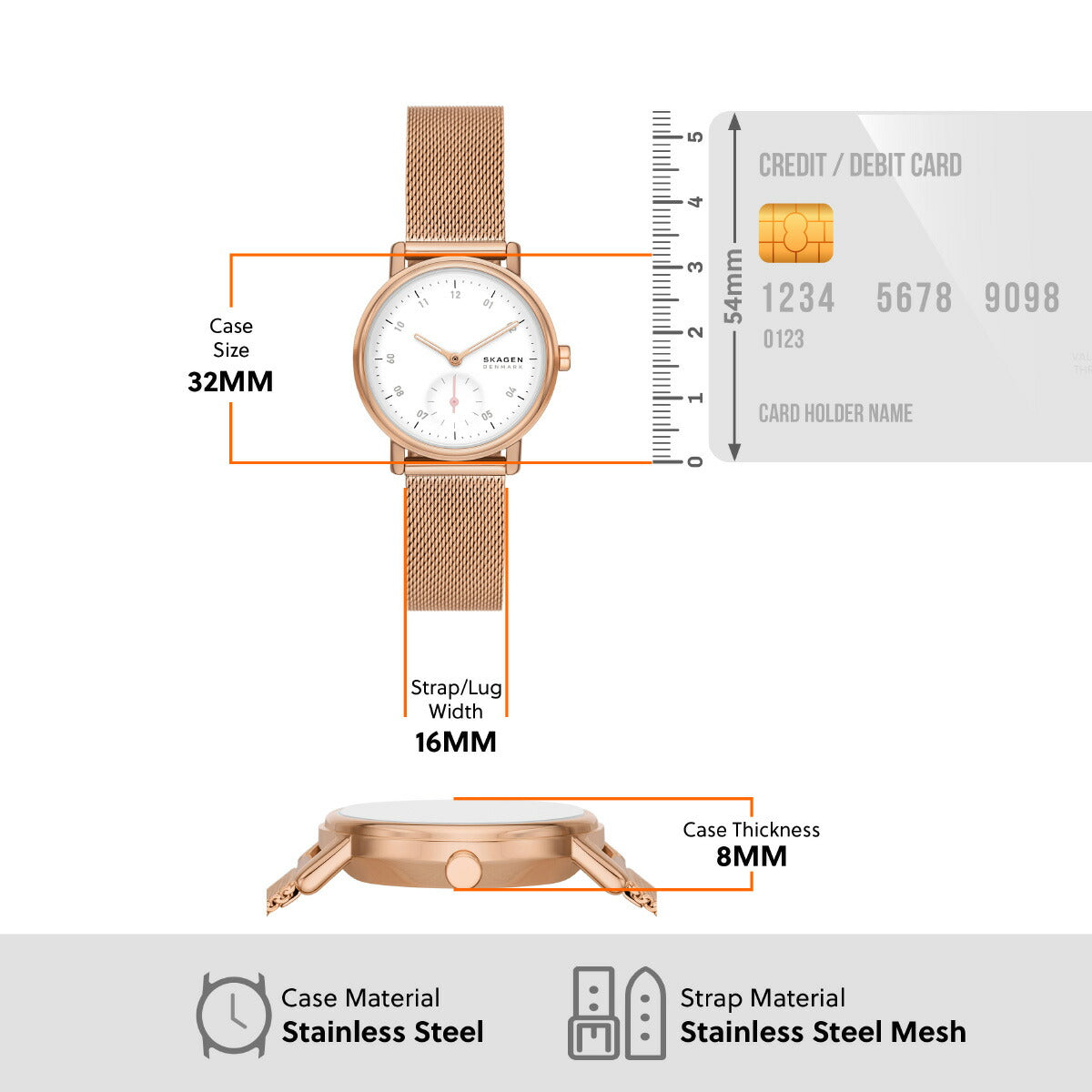 スカーゲン SKAGEN 腕時計 レディース KUPPEL LILLE 二針 サブセコンド ローズゴールドトーン ステンレススチール メッシュウォッチ SKW3099