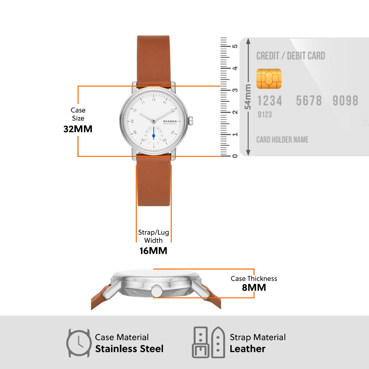 スカーゲン SKAGEN 腕時計 レディース KUPPEL LILLE 二針 サブセコンド ブラウン レザーウォッチ SKW3103