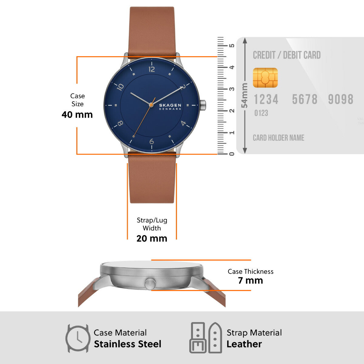 スカーゲン SKAGEN 腕時計 メンズ RIIS 三針 ミディアムブラウン レザーウォッチ SKW6885