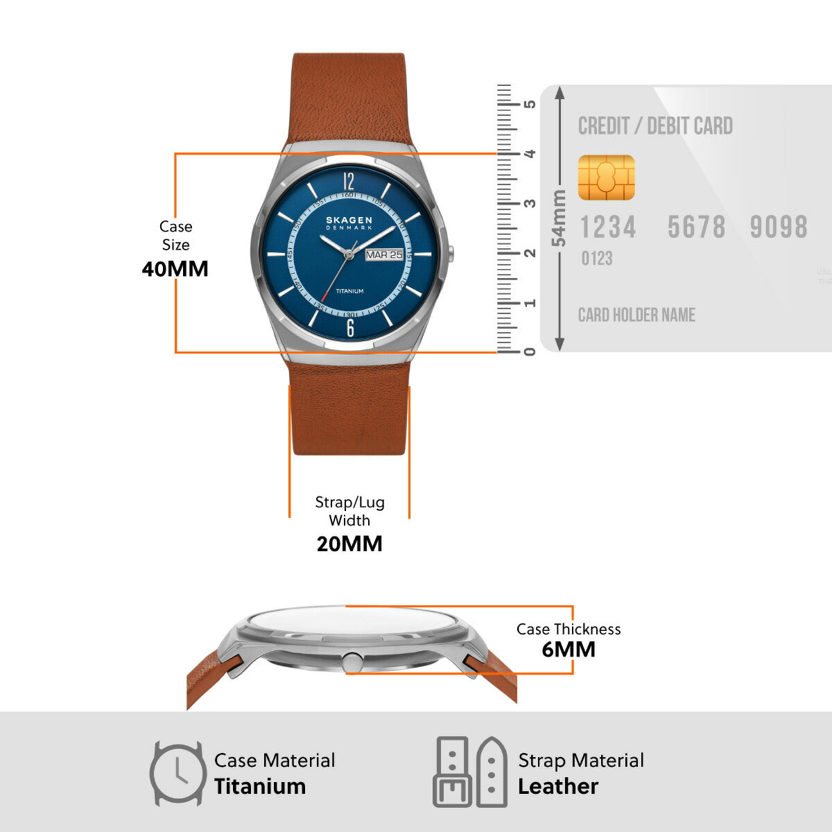 スカーゲン SKAGEN 腕時計 メンズ MELBYE TITANIUM 三針デイデイト ラゲッジレザーウォッチ SKW6906