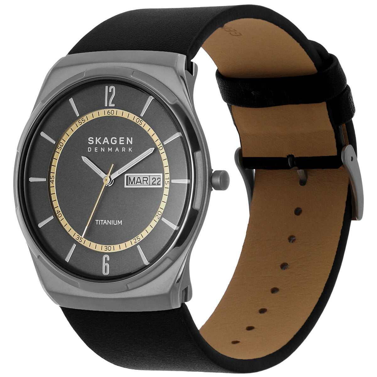 スカーゲン SKAGEN 腕時計 メンズ MELBYE TITANIUM 三針デイデイト ブラック レザーウォッチ SKW6907