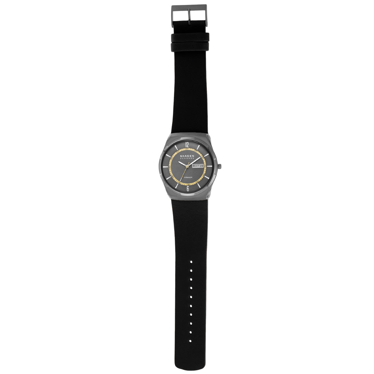 スカーゲン SKAGEN 腕時計 メンズ MELBYE TITANIUM 三針デイデイト ブラック レザーウォッチ SKW6907