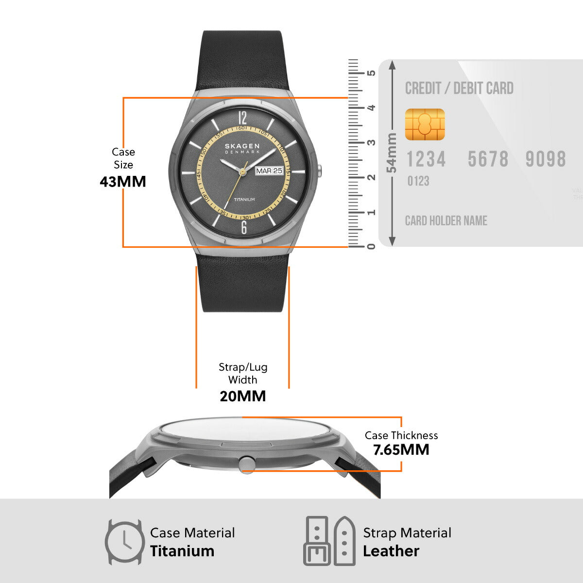 スカーゲン SKAGEN 腕時計 メンズ MELBYE TITANIUM 三針デイデイト ブラック レザーウォッチ SKW6907