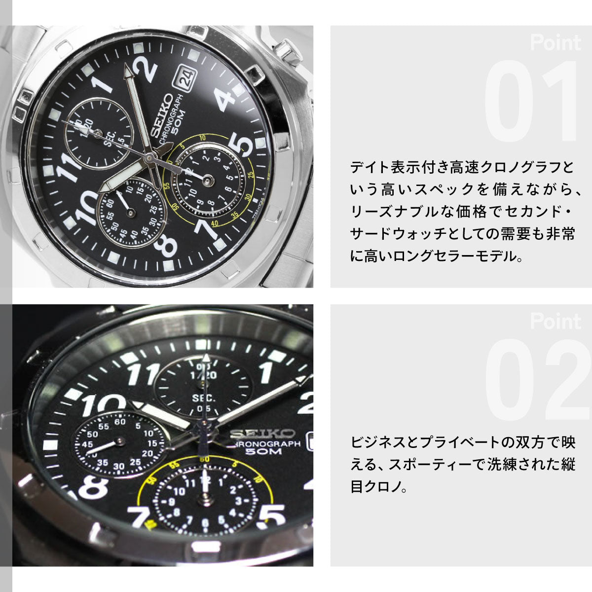 セイコー逆輸入 SEIKO 腕時計 クロノグラフ ブラック SND195