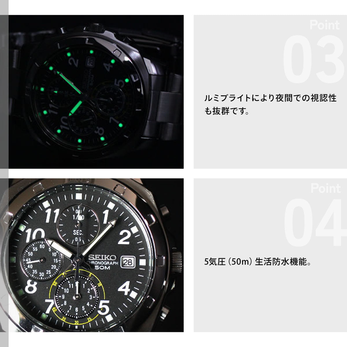 セイコー逆輸入 SEIKO 腕時計 クロノグラフ ブラック SND195