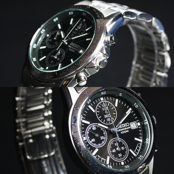 セイコー逆輸入 SEIKO クロノグラフ ブラック 腕時計 メンズ 100m防水 SND367P1