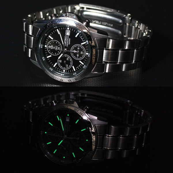 セイコー逆輸入 SEIKO クロノグラフ ブラック 腕時計 メンズ 100m防水 SND367P1